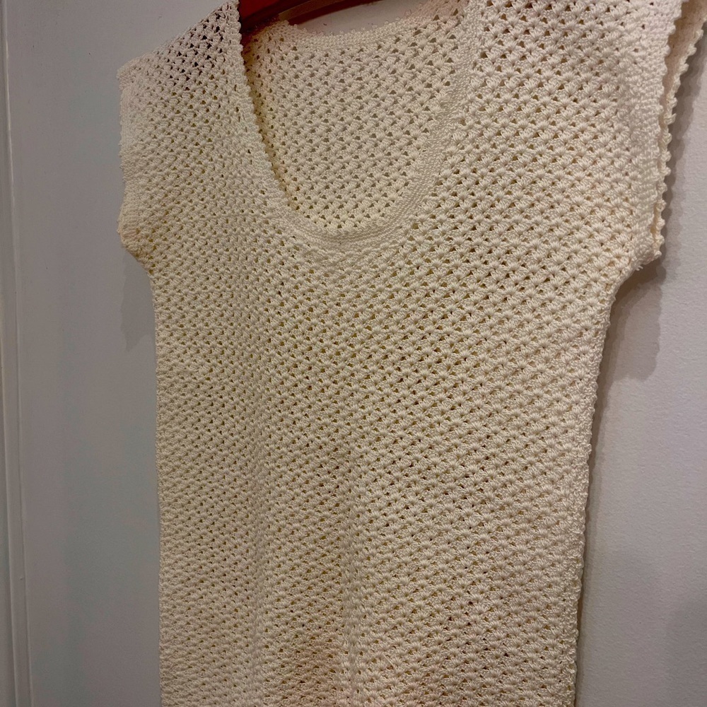 hand made boho offwhite crochet shirt dress swim cover